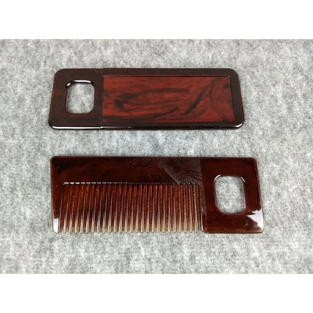 Comb &‎ Mirror Purse Set Blue Storage Case Faux Tortoise VTG 70s/80s Travel NEW